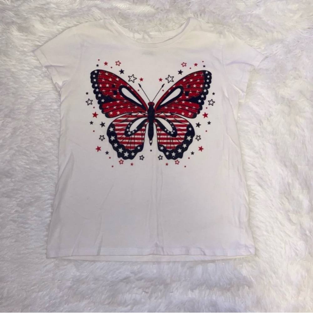 The Children's Place White Tee with Red and Blue Butterfly